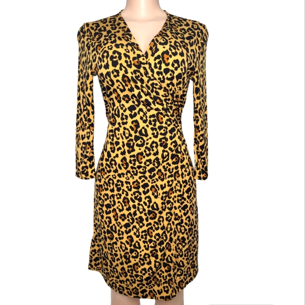 V-Neck Animal Print Wrap Dress